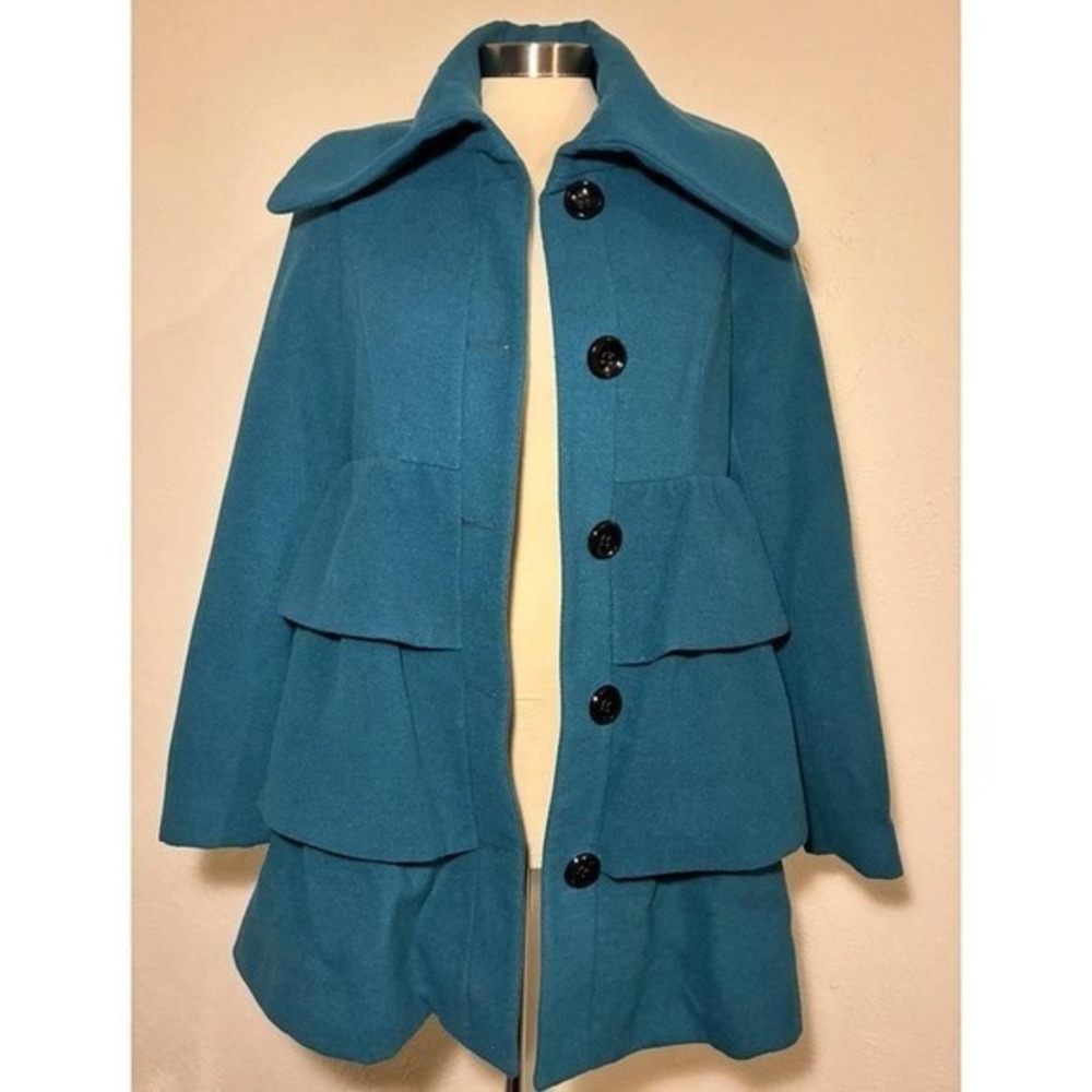 Steve Madden Teal Ruffled‎ Coat Size M